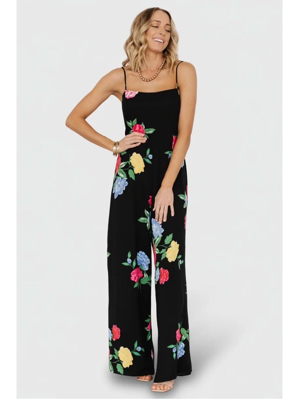 Baltic Born Brooklyn Wide Leg Jumpsuit Black Floral Chiffon Sz XL NWT New